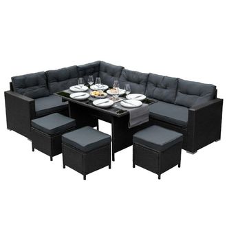 MonsterShop Rattan Corner Set - Black
