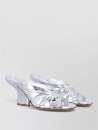 Dries Van Noten leather metallic wedge mules