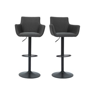 Miliboo Miliboo - Set De 2 Taburetes De Cocina Ajustables De Tela Gris Antracita Y Metal Negro Carlie