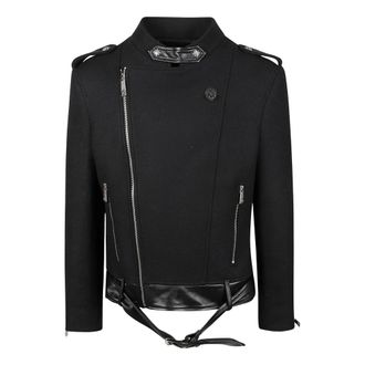 John Richmond Bikerjack met riem en iconische details - Heren - Jassen - Zwart - Maat: XL Wol