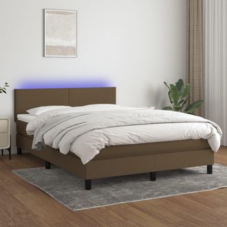 vidaXL Cama Box Spring Con Colch&oacute;n Led Tela Marr&oacute;n Oscuro 140x190 Cm Vidaxl