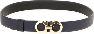 Ferragamo Navy Blue Textured Reversible Belt