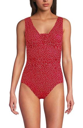 Lands End Slender Suit Grecian Low Leg One Piece Swimsuit in Red Mini Dot at Nordstrom, Size 12