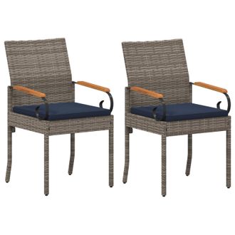 vidaXL Sillas De Jard&iacute;n 2 Pcs Gris Y Azul Marino Polirat&aacute;n Y Acacia Vidaxl