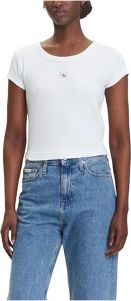 Calvin Klein Jeans Witte korte mouw T-shirt - Dames - T-shirts - Wit - L - Katoen - Tops