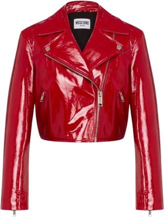 Moschino Patent Leren Biker Crop Jas - Dames - Leren en Su&egrave;de Jassen - Rood - S - Leer - Jassen