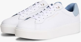 Tommy Hilfiger Womens Leather Mix Platform Sneaker - White / Clear Water - US 8.5 / EU 39