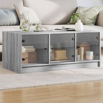 vidaXL Vidaxl - Mesa De Centro Con Puertas De Vidrio Gris Sonoma 102x50x42 Cm