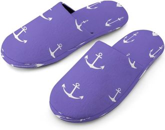 Generic Anchor Purple Background Mens Cotton Slippers Memory Foam Comfort House Shoes Winter Indoor Slipper for Hotel Casa Spa