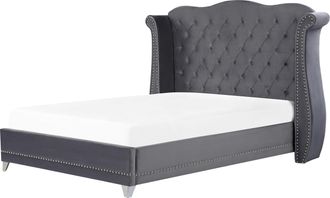Beliani Beliani - Cama Con Somier De Terciopelo Gris 180 X 200 Cm Listones Cabecero Capiton&eacute; Ayette