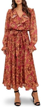 Flying Tomato Floral Long Sleeve Midi Dress in Terracotta at Nordstrom Rack, Size Medium