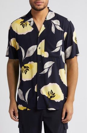 HUGO BOSS Ellino Camp Shirt in Dark Blue at Nordstrom, Size Medium