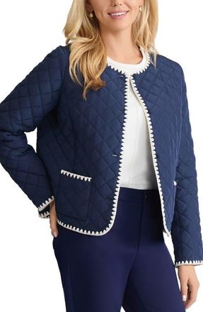 Jones New York Quilted Crop Jacket in Pacific Navy/Jones White at Nordstrom, Size X-Small