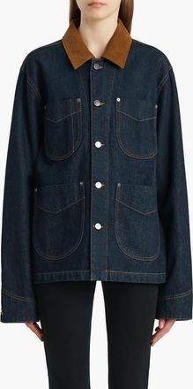 Khaite Wyatt Corduroy Collar Denim Chore Coat in Benson at Nordstrom, Size Medium
