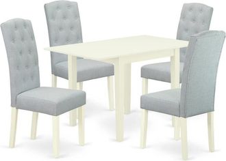 East West Furniture 5-Piece Kitchen Dining Table Set-A Wooden Kitchen Table and 4Linen FabricModern Chairs with Button Tufted Back - Linen White Finish