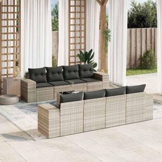 vidaXL Set Muebles Jard&iacute;n 9 Pzas Y Cojines Rat&aacute;n Sint&eacute;tico Gris Claro Vidaxl