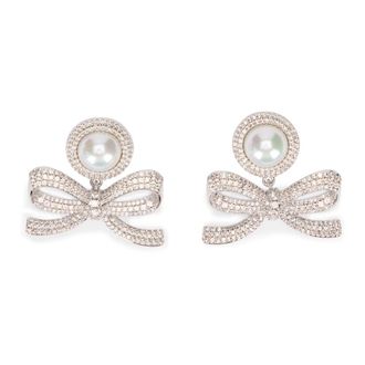 Self Portrait Pearl Bow Earrings - Dames - Oorbellen - Grijs - ONE Size - Accessoires