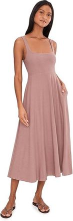 Beyond Yoga Featherweight At The Ready Square Neck Midi Dress Womens Dress Rosey Taupe Heather : 2XL, Elastane/Polyester
