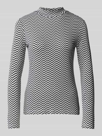 Tom Tailor Shaped Fit Langarmshirt aus Viskose-Mix mit Allover-Muster in Black, Gr&ouml;&szlig;e XL