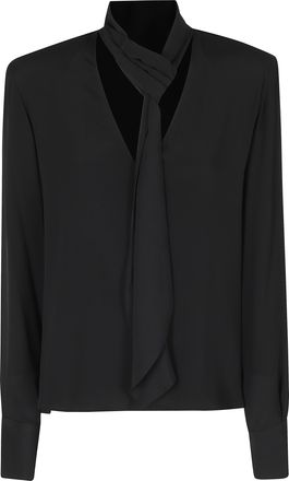 Federica Tosi Black V-Neck Scarf-Style Acetate-Silk Blouse