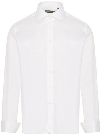 Corneliani curved hem button-up shirt - men - Cotton - 45 - White