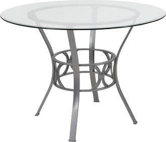 Flash Furniture 42 Round Glass Dining Table with Silver Metal Frame