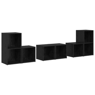 Berkfield Home TV Cabinet Set with Shelf with Storage 6 pcs Black Oak Engineered Wood