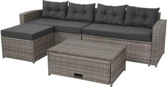 Hhg Hhg - Conjunto De Polirrat&aacute;n 080, Conjunto Para Balc&oacute;n/jard&iacute;n/sala De Estar Sof&aacute;, Compartimento Portaobjetos, Gris, Cojines Gris Oscuro