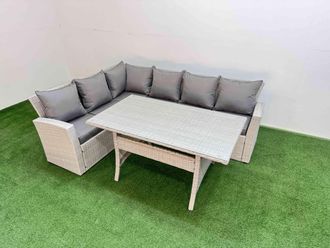 Fimous 6 Seater Rattan Garden Furniture Set with Dining Table in Light Grey