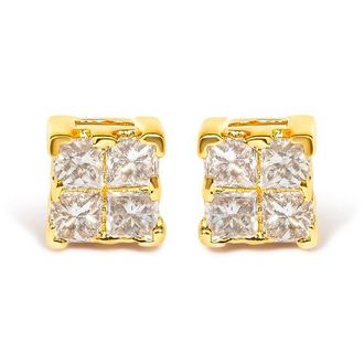 House of Brilliance 14K Yellow Gold 1/4 Ct Invisible Princess Square Stud Earring at Nordstrom