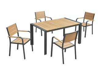 Vente-Unique Comedor de jard&iacute;n de aluminio: mesa L.150 cm y 4 sillones apilables - Natural claro y antracita - NYROS de MYLIA