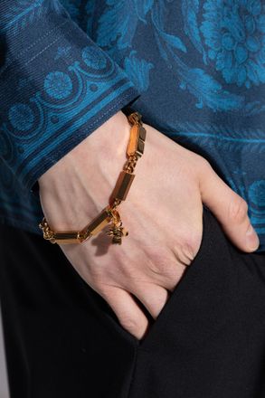 Versace Bracelet With Engraved Logo, Mens, Gold