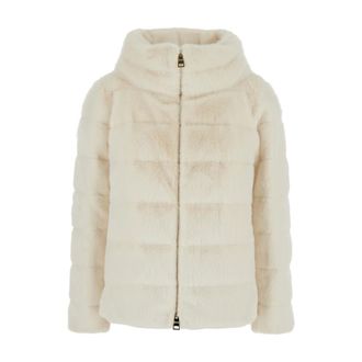 Herno Faux Fur & Shearling Jackets, female, White, 3XL, White Quilted Down Jacket with Ecofur