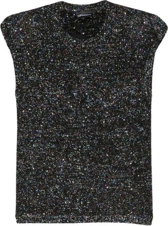 Emporio Armani Gebreide top met pailletten - Dames - Ronde hals truien - Zwart - L - Pailletten - Truien & Vesten
