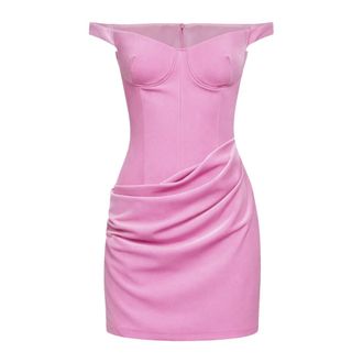 Alex Perry Party Dresses, female, Pink, Size: M Off-the-shoulder Velvet Draped Mini Dress