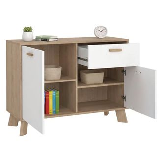 Dmora Aparador Deirdr, Buf&eacute; De Sal&oacute;n, Aparador De Sal&oacute;n, Despensa De Cocina, 99x39 H73 Cm, Roble Y Blanco - Dmora