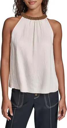 Karl Lagerfeld Embellished Neck Sleeveless Top in Bisque at Nordstrom, Size X-Large