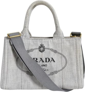 Prada Gray Canvas Shoulder Bag Tote Bag (Pre-Owned)