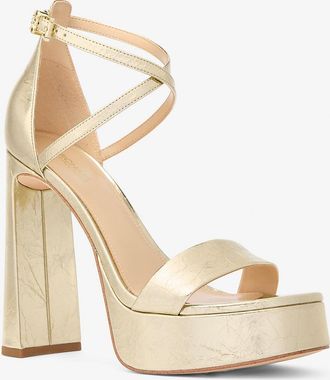 Michael Kors Cami Crackled Metallic Leather Platform Sandal
