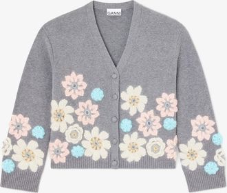 Ganni Grey Cardigan in Cashmere Mix