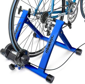 Relaxdays Rodillo Bicicleta, 6 Cambios, Ruedas 26-28 Pulgadas, Entrenamiento En Casa, Bici Est&aacute;tica, Resiste 120kg, Azul - Relaxdays