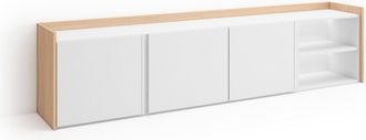 Skraut Home Skraut Home - Mueble Tv, Televisi&oacute;n, Muebles De Sal&oacute;n, Almacenaje, 207x35x50cm, Para Tv Hasta 80, Led, Estilo Moderno, Blanco Y Roble Soft