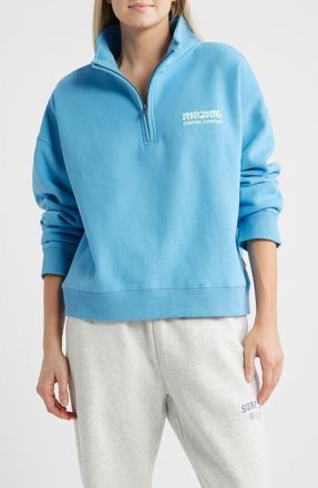 Rip Curl Surf Puff Logo Quarter Zip Sweatshirt in Azure Blue at Nordstrom, Size X-Small