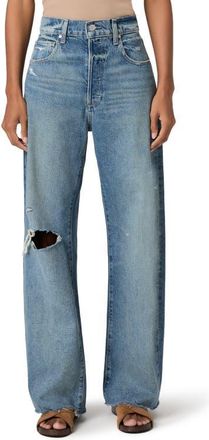 Paige Arellia Skimmer Covered Button Fly Wide Leg Jeans in Terazzo Destructed Chew Hem at Nordstrom, Size 32