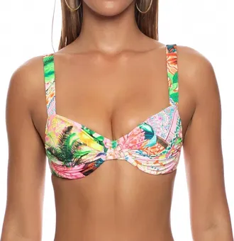 Luli Fama Opulent Eden Wide Strap Ruched Underwire Bikini Top In Multicolor