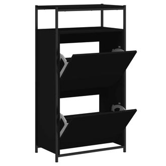 Berkfield Home Shoe Cabinet Black 60x34x112 cm Engineered Wood | Size: 60 x 34 x 112 cm