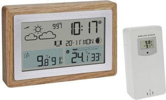TFA Dostmann Stazione meteo con sensore esterno oak, 35.1167.54, radio, previsioni meteo, con telaio in legno, temperatura interna ed esterna, con suggerimento di