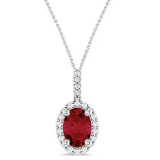 Allurez Oval Lab Ruby & Diamond Halo Pendant Necklace 14K in 1.08Ct/white Gold at Nordstrom, Size 18