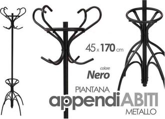 Trade Shop Kaela - Attaccapanni Appendiabiti Piantana In Metallo Ganci Moderno Nero 45x170cm 756658