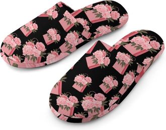 Generic Shopping for Flowers Mens Cozy Memory Foam Slippers Warm Cotton House Shoes Comfy Slipper for Indoor Outdoor
